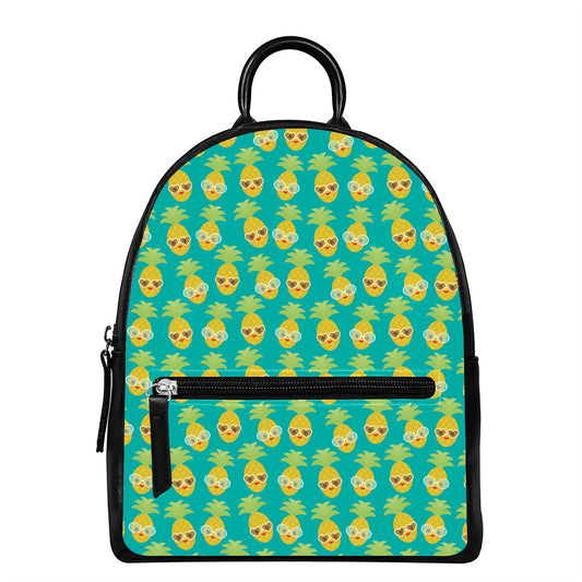 Pineapple Emoji Pattern Print Leather Backpack