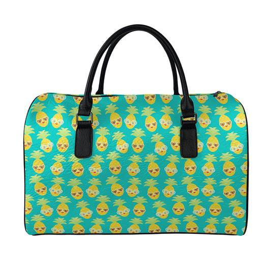 Pineapple Emoji Pattern Print Leather Duffle Bag