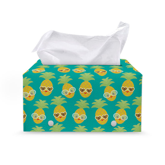Pineapple Emoji Pattern Print Leather Tissue Box Cover