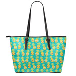 Pineapple Emoji Pattern Print Leather Tote Bag