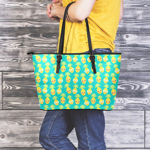 Pineapple Emoji Pattern Print Leather Tote Bag