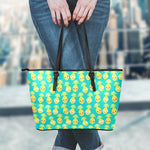 Pineapple Emoji Pattern Print Leather Tote Bag