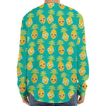 Pineapple Emoji Pattern Print Long Sleeve Baseball Jersey