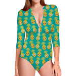 Pineapple Emoji Pattern Print Long Sleeve Swimsuit