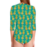 Pineapple Emoji Pattern Print Long Sleeve Swimsuit