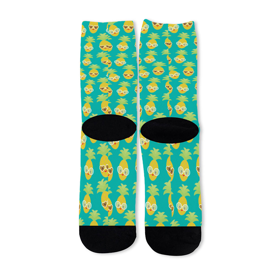 Pineapple Emoji Pattern Print Long Socks