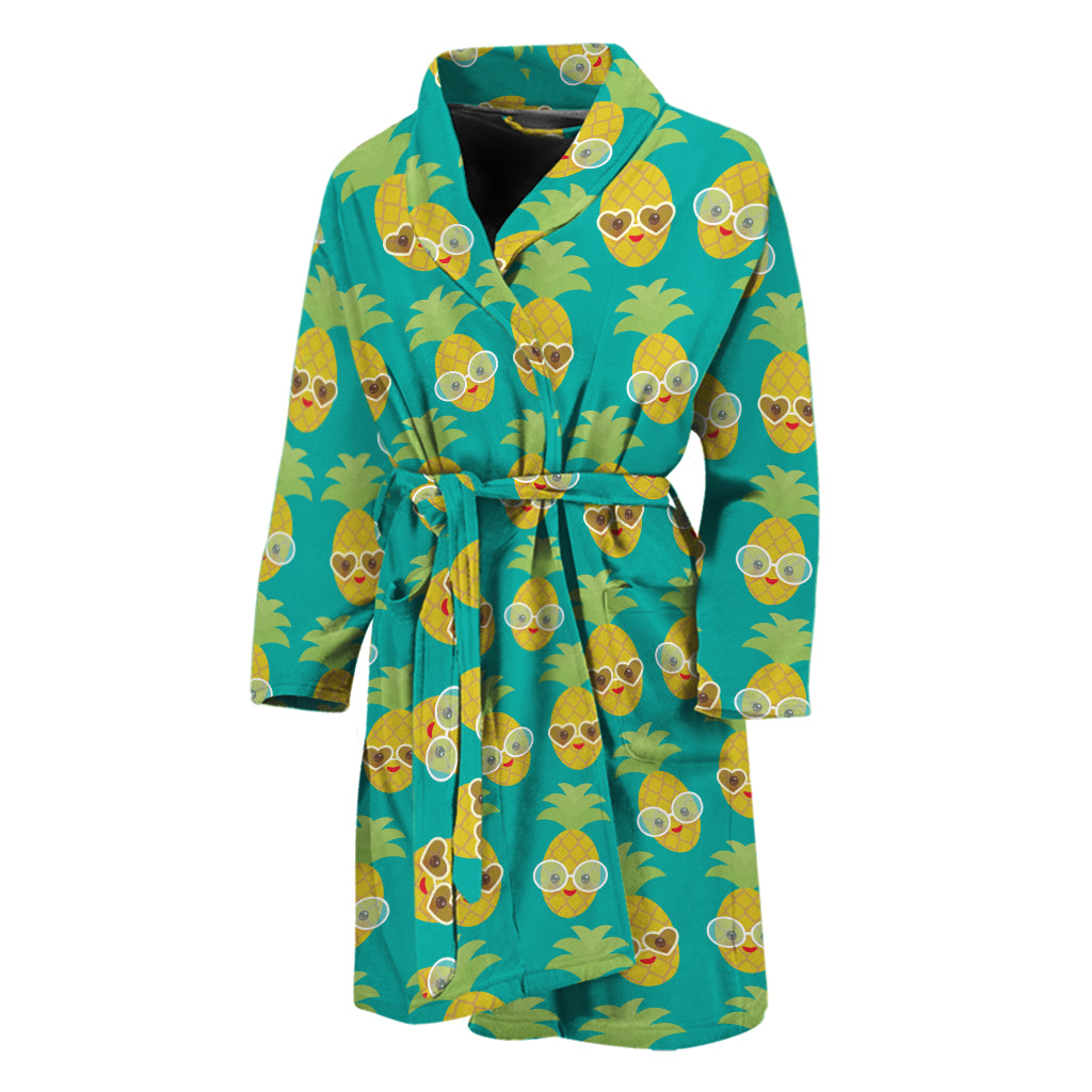 Pineapple Emoji Pattern Print Men's Bathrobe