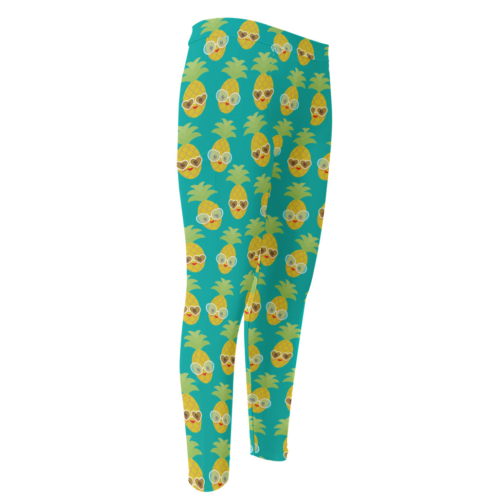 Pineapple Emoji Pattern Print Men's Compression Pants