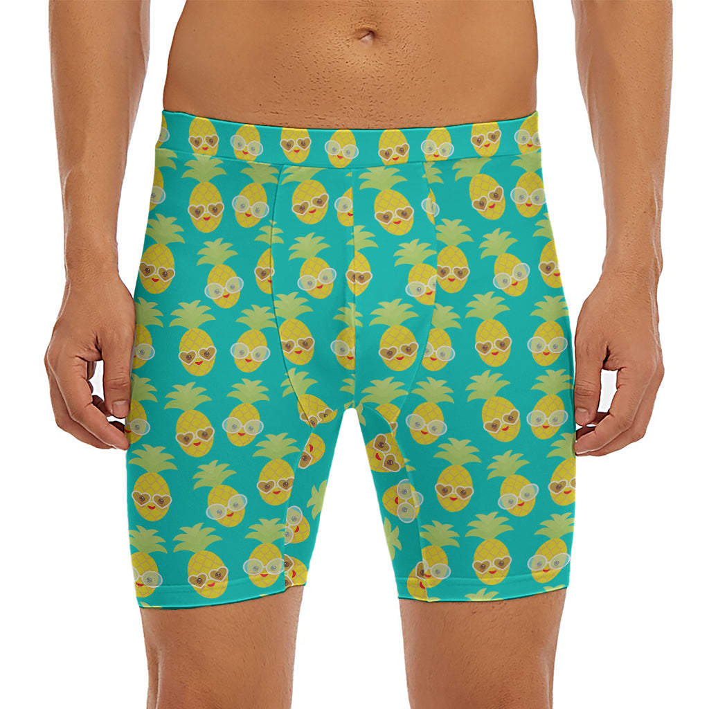 Pineapple Emoji Pattern Print Men's Long Boxer Briefs