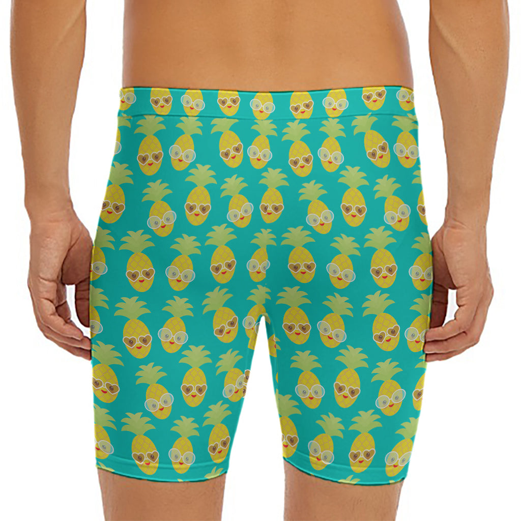 Pineapple Emoji Pattern Print Men's Long Boxer Briefs