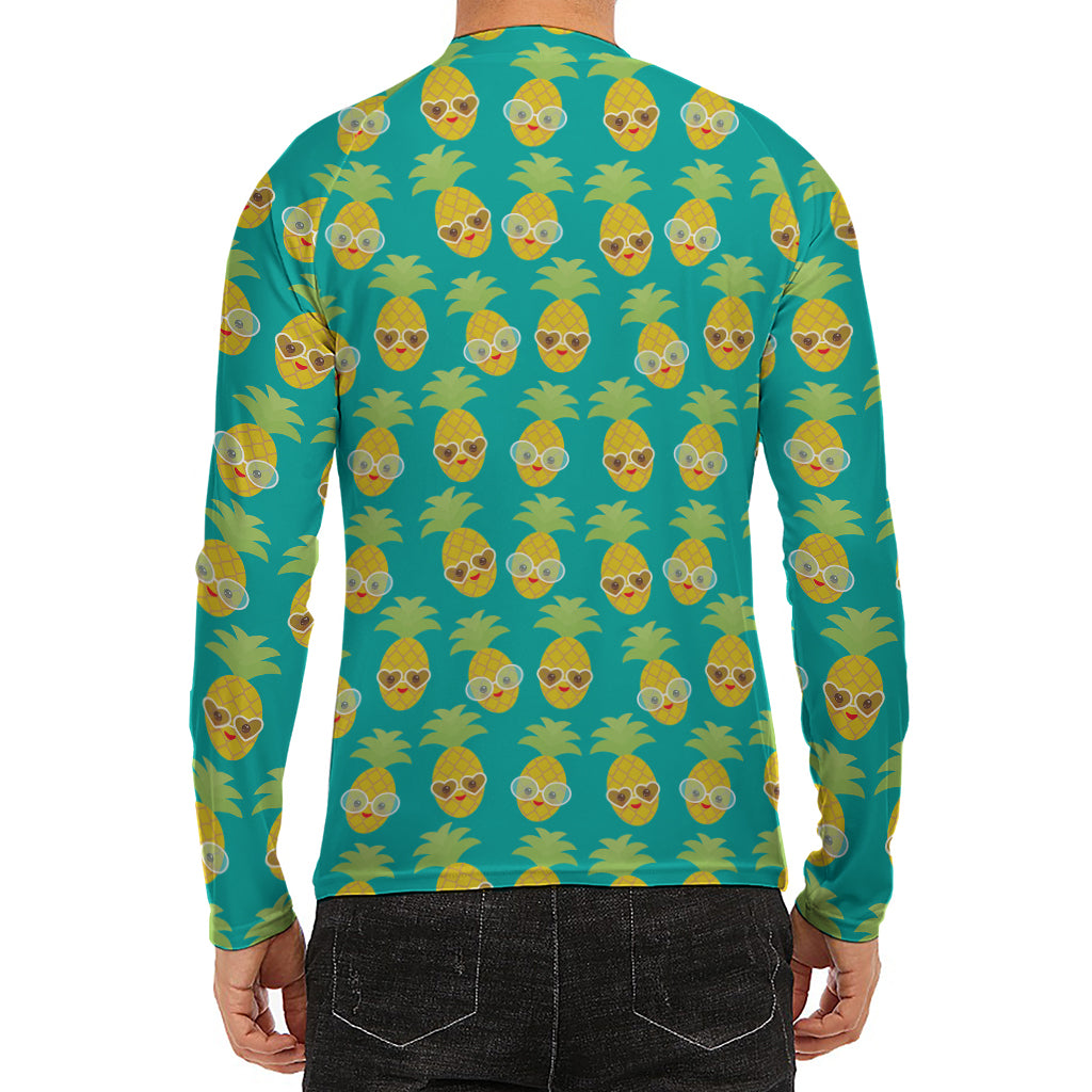 Pineapple Emoji Pattern Print Men's Long Sleeve Rash Guard