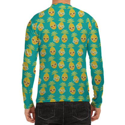 Pineapple Emoji Pattern Print Men's Long Sleeve Rash Guard