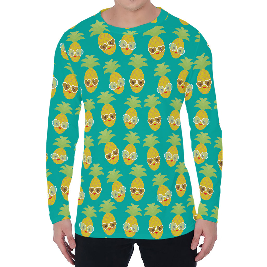 Pineapple Emoji Pattern Print Men's Long Sleeve T-Shirt