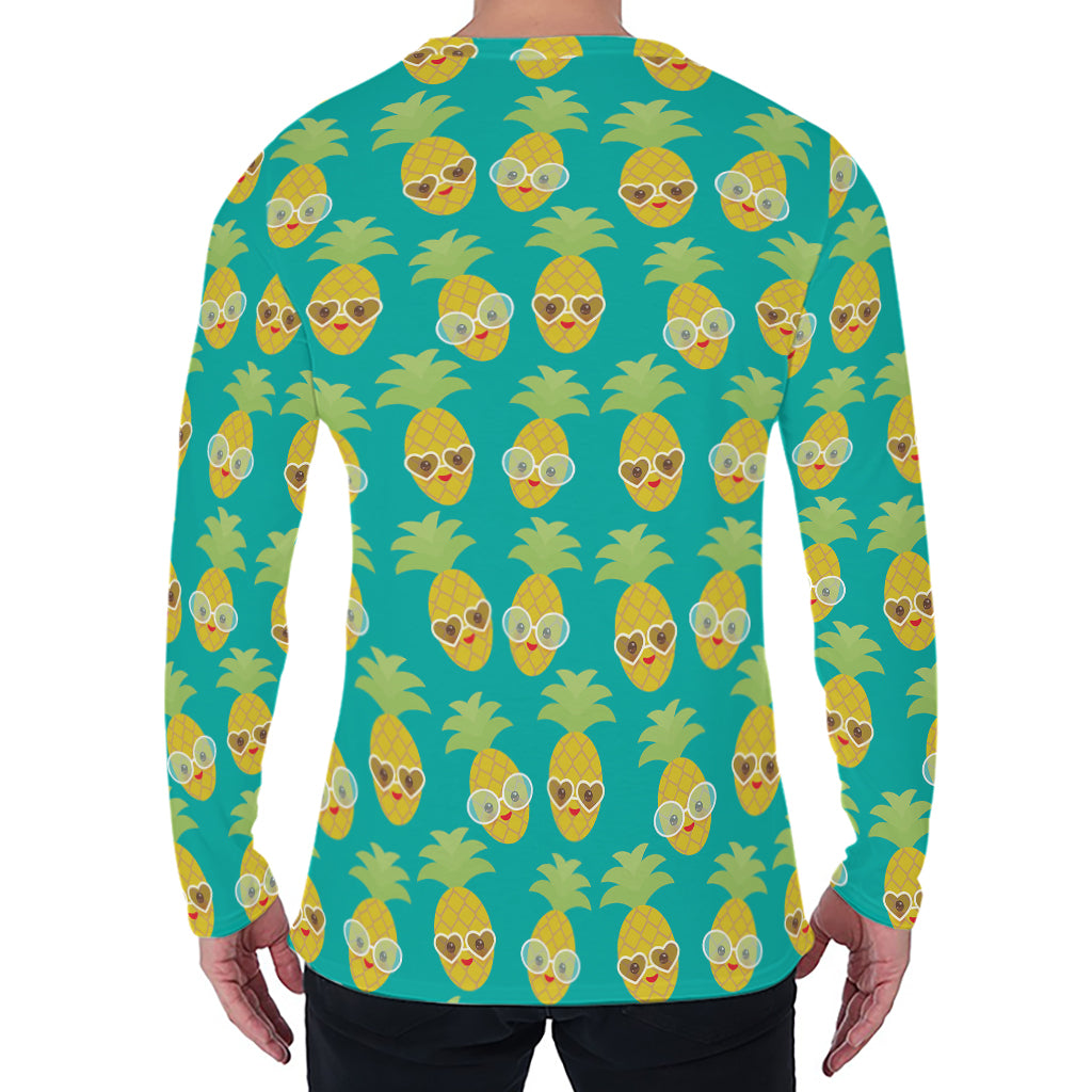 Pineapple Emoji Pattern Print Men's Long Sleeve T-Shirt