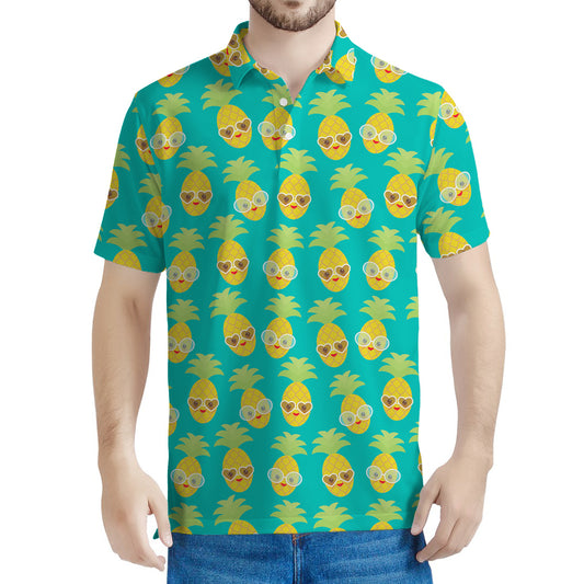 Pineapple Emoji Pattern Print Men's Polo Shirt