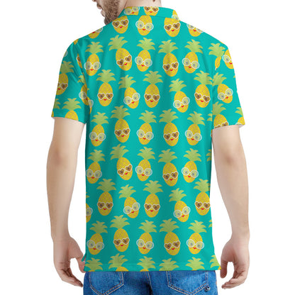 Pineapple Emoji Pattern Print Men's Polo Shirt