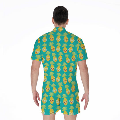 Pineapple Emoji Pattern Print Men's Rompers
