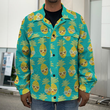 Pineapple Emoji Pattern Print Men's Shirt Jacket
