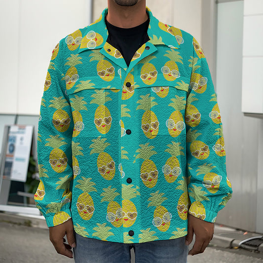 Pineapple Emoji Pattern Print Men's Shirt Jacket