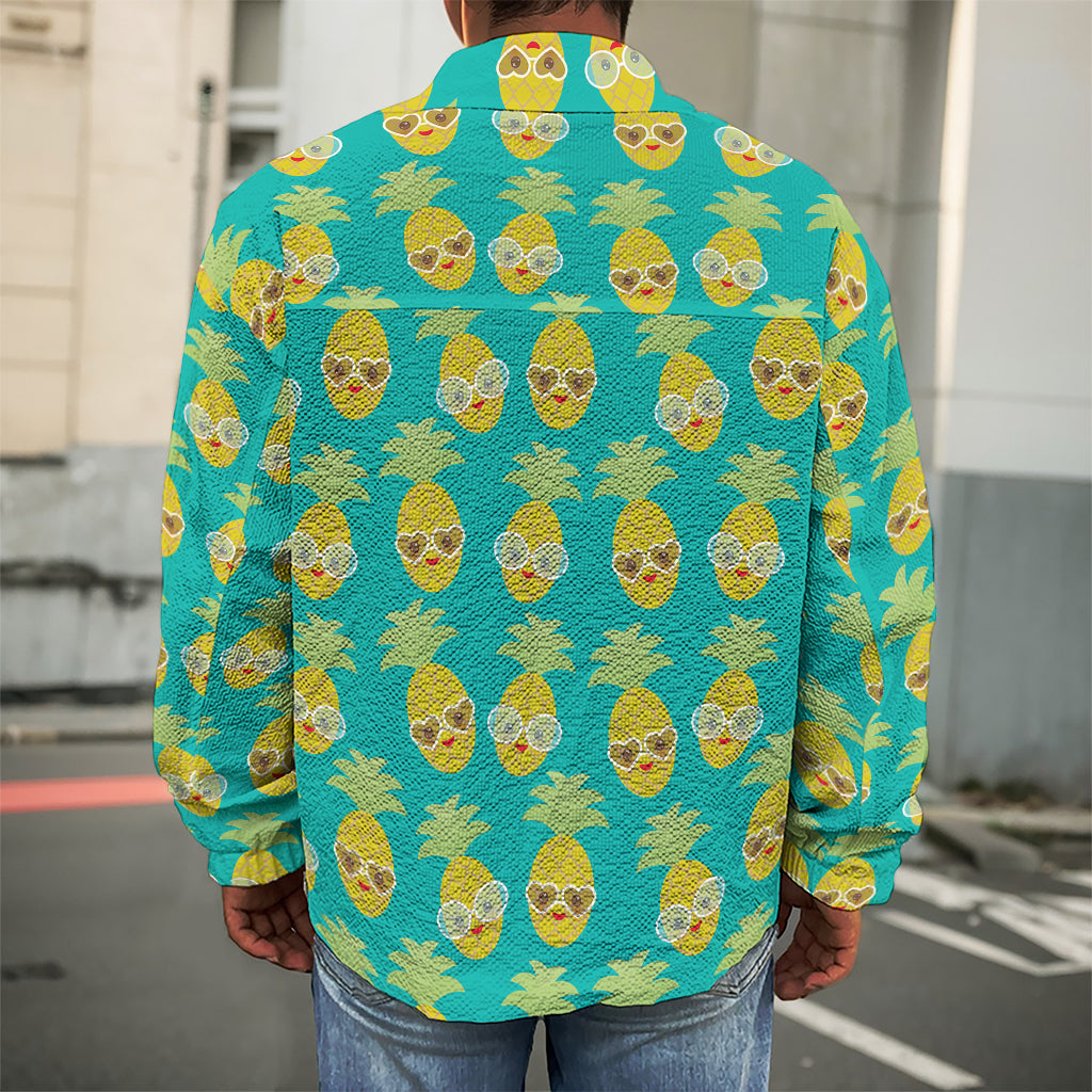 Pineapple Emoji Pattern Print Men's Shirt Jacket