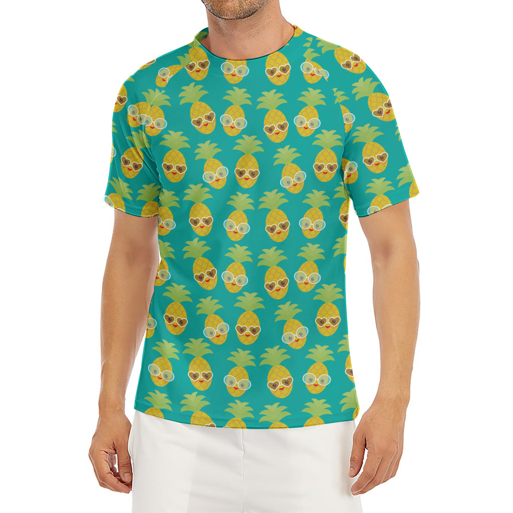 Pineapple Emoji Pattern Print Men's Short Sleeve Rash Guard