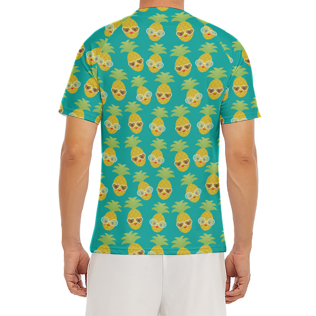 Pineapple Emoji Pattern Print Men's Short Sleeve Rash Guard