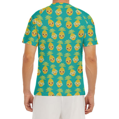 Pineapple Emoji Pattern Print Men's Short Sleeve Rash Guard