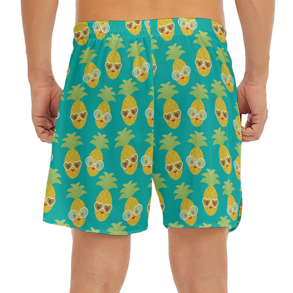 Pineapple Emoji Pattern Print Men's Split Running Shorts