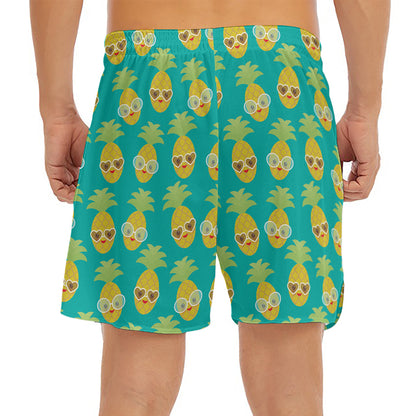 Pineapple Emoji Pattern Print Men's Split Running Shorts
