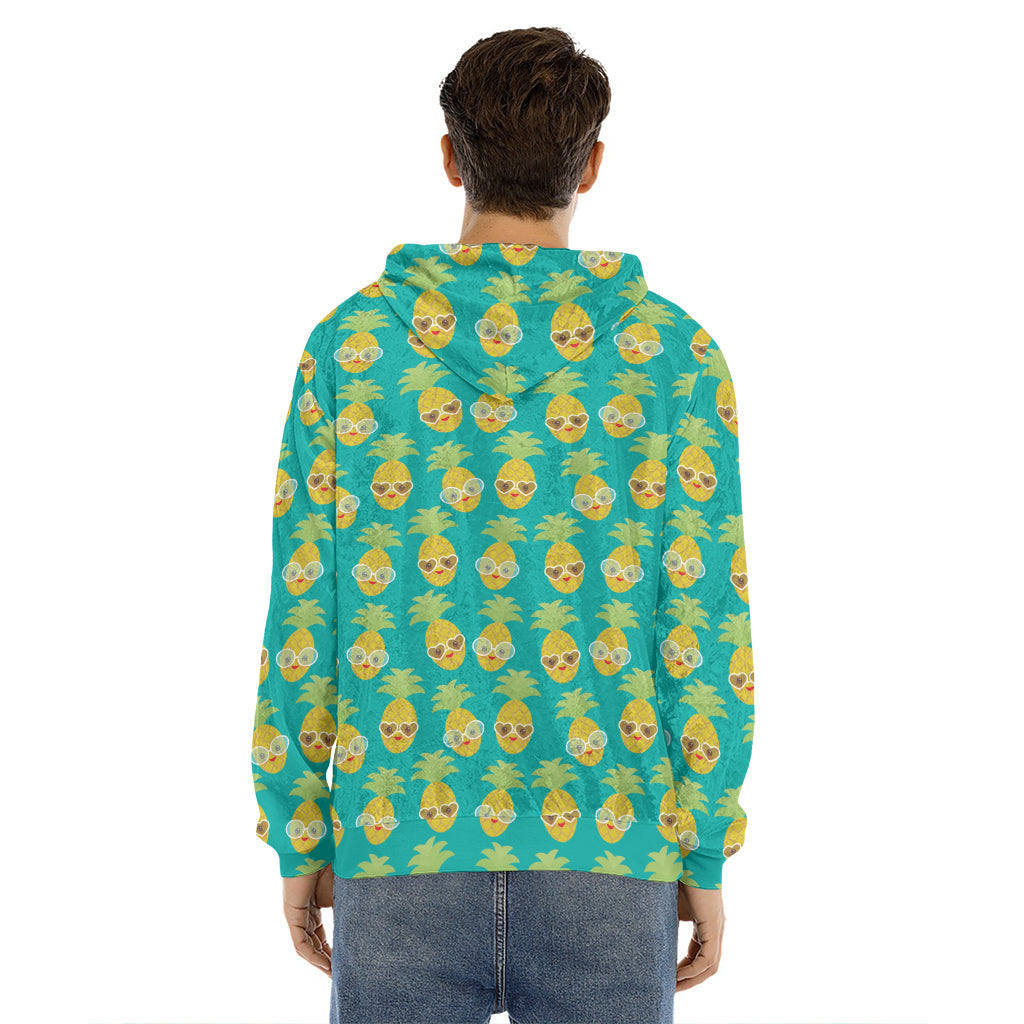 Pineapple Emoji Pattern Print Men's Velvet Pullover Hoodie