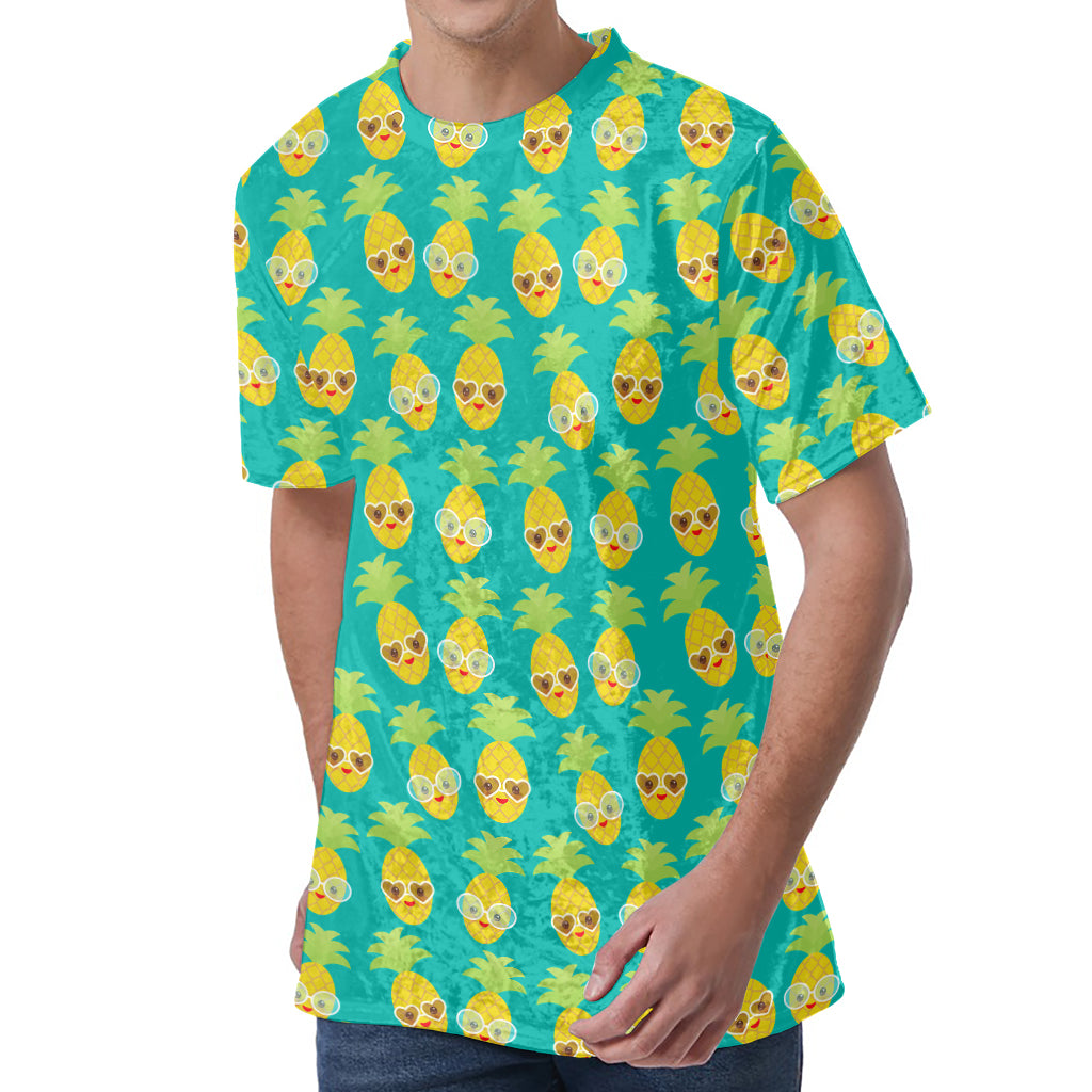 Pineapple Emoji Pattern Print Men's Velvet T-Shirt
