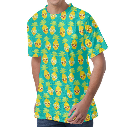 Pineapple Emoji Pattern Print Men's Velvet T-Shirt