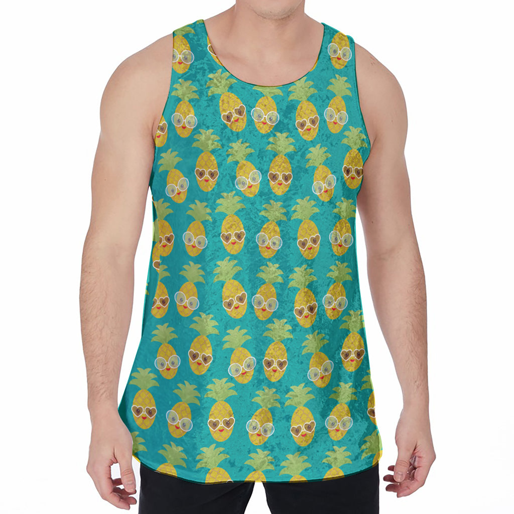 Pineapple Emoji Pattern Print Men's Velvet Tank Top