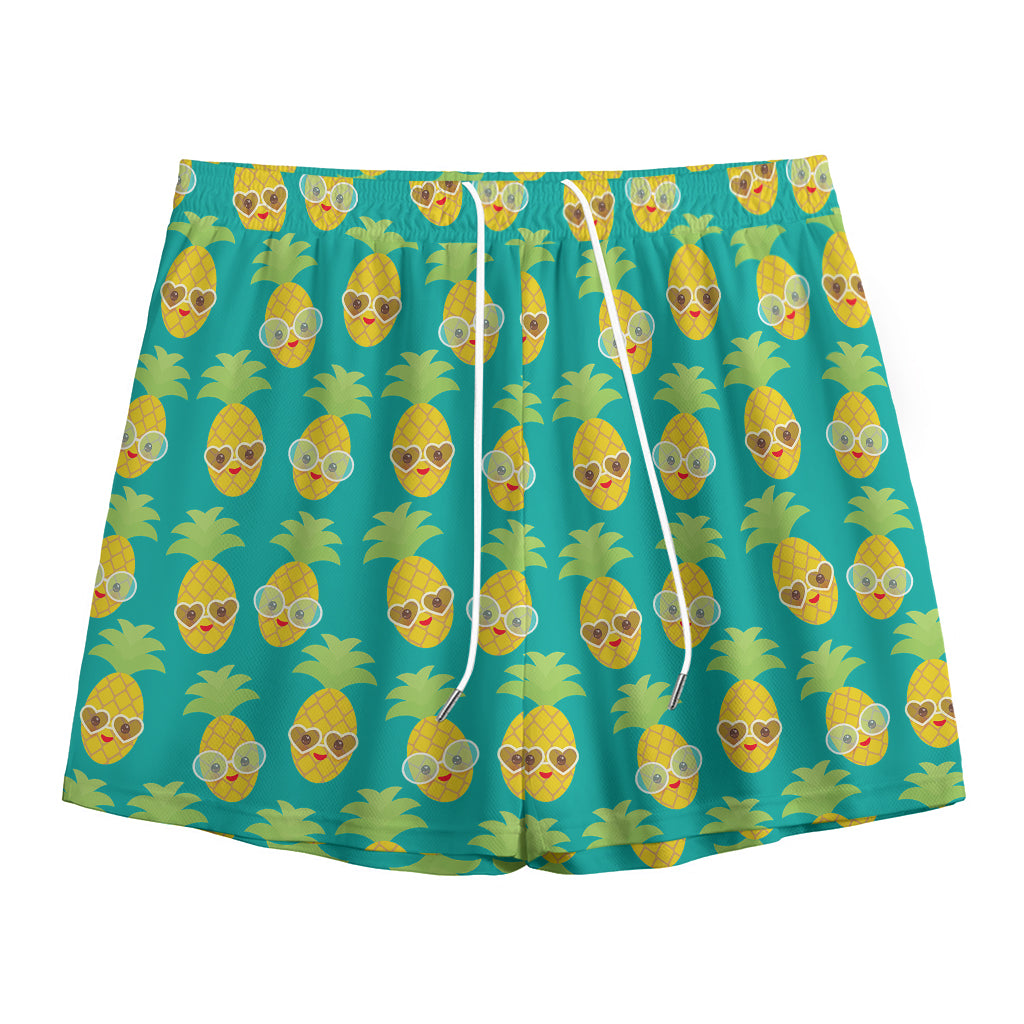 Pineapple Emoji Pattern Print Mesh Shorts