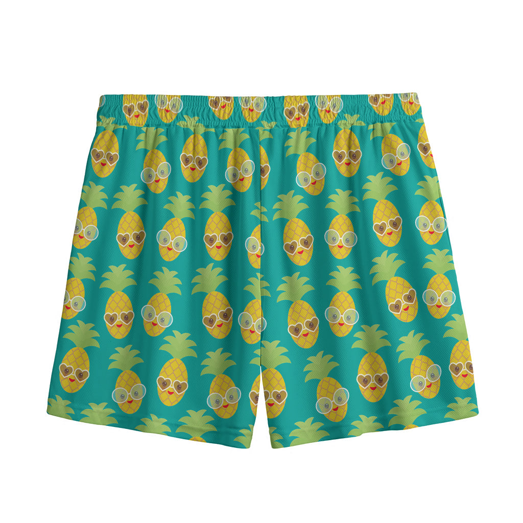 Pineapple Emoji Pattern Print Mesh Shorts