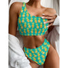 Pineapple Emoji Pattern Print One Shoulder Bikini Top