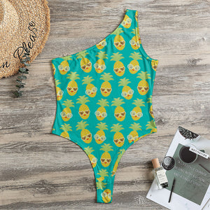 Pineapple Emoji Pattern Print One Shoulder Bodysuit