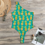 Pineapple Emoji Pattern Print One Shoulder Bodysuit