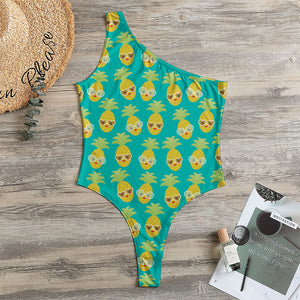 Pineapple Emoji Pattern Print One Shoulder Bodysuit