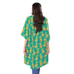 Pineapple Emoji Pattern Print Open Front Beach Cover Up