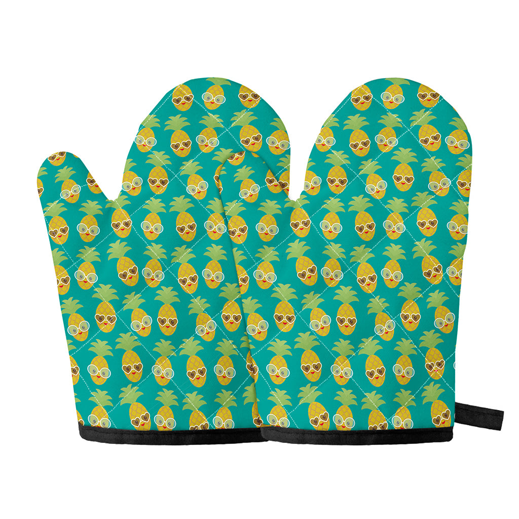 Pineapple Emoji Pattern Print Oven Mitts