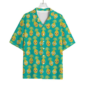 Pineapple Emoji Pattern Print Rayon Hawaiian Shirt