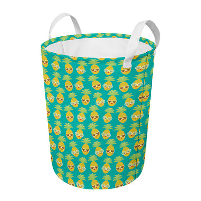 Pineapple Emoji Pattern Print Round Laundry Basket