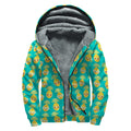 Pineapple Emoji Pattern Print Sherpa Lined Zip Up Hoodie