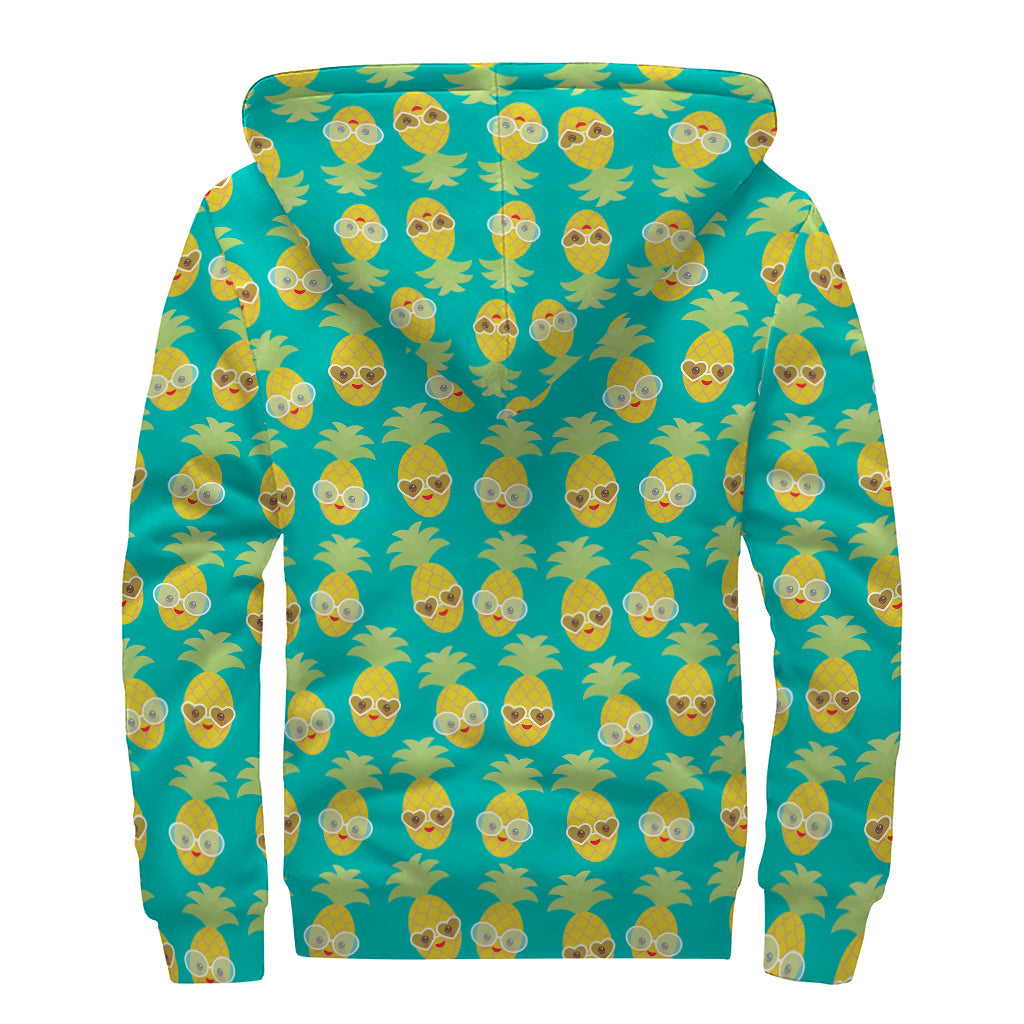 Pineapple Emoji Pattern Print Sherpa Lined Zip Up Hoodie