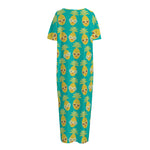 Pineapple Emoji Pattern Print Short Sleeve Long Nightdress