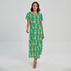 Pineapple Emoji Pattern Print Short Sleeve Maxi Dress