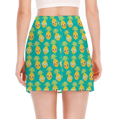 Pineapple Emoji Pattern Print Side Slit Mini Skirt