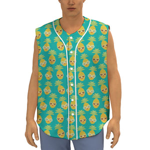 Pineapple Emoji Pattern Print Sleeveless Baseball Jersey