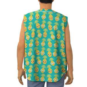 Pineapple Emoji Pattern Print Sleeveless Baseball Jersey